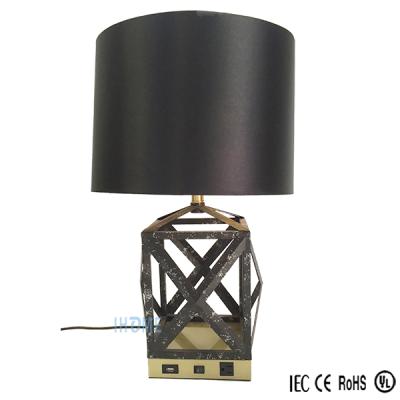 China antique wrought iron bedside lamp with usb port and power outlet / custom wrought iron hotel lamp for sale