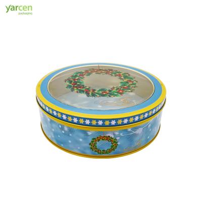 China Gift & Craft Customized Round Tin Box For Gift Candy Chocolate And Cookies With Clear PVC Plastic Window for sale