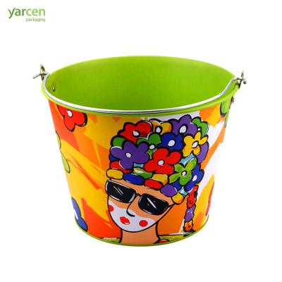 China Ice Bucket Hot Sale Large Round Printing Metal Beer Ice Bucket With Stand for sale