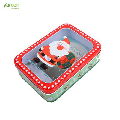 China Rectangular Box Food Hot Sale Christmas Chocolate Tin Box Packing Candy Gift Box With Clear Window for sale