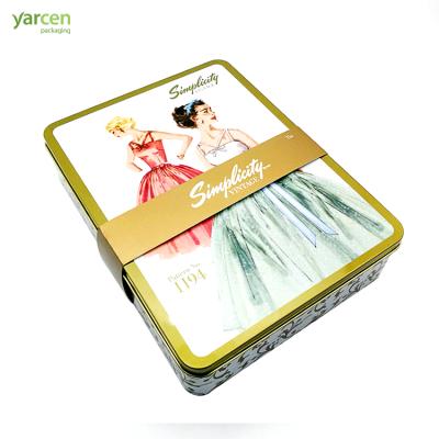 China High Quality Recycled Materials Gift Tin Box With Paper Belt for sale