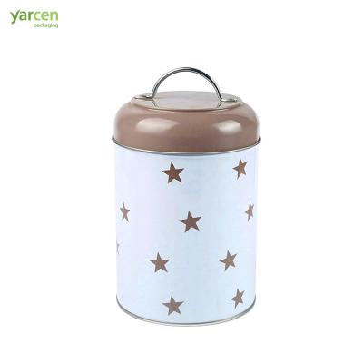 China 4C Printing/Dry Canister Customized High Quality Metal Round Dog Food and Pet Treats Storage Container Tin Box for sale