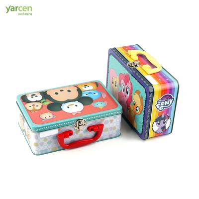 China Custom Rectangular Cartoon Handled Tin Box Creative Portable Cute Children&'S Toy Storage Tin Box Factory for sale