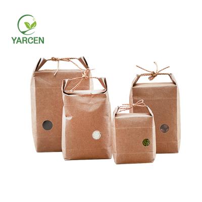 China Moisture Resistant Top Quality Biodegradable Kraft Paper Rice Bags With Handle And Window for sale