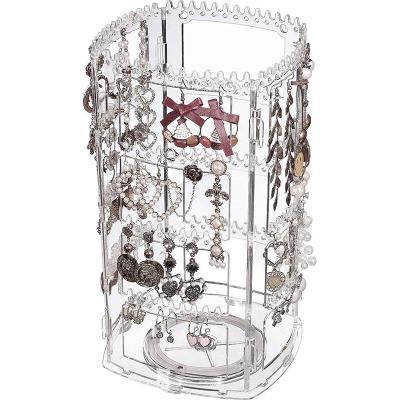 China Acrylic Clear Earring Organizer 4 Tier Earring Display Stand Jewelry Holder and Earring Jewelry Holder for Necklaces Earrings Piercings Bracelets Rotating Organizer for sale