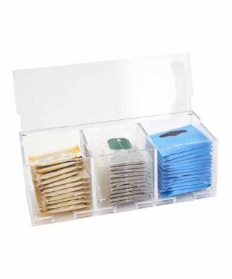 China Sustainable Clear Acrylic Condiment / 3 Compartment Tea Bag Storage Boxes for sale