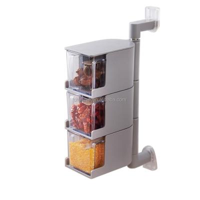 China Sustainable Wall Mount Transparent Rotating Spice Jars Box Condiment Containers for sale