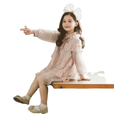 China Spring Autumn Breathable Solid Color Casual Dress Kids Girls Long Sleeve Fashion Mesh Princess Girl Dress for sale