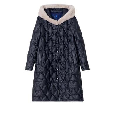 China New autumn winter waterproof fur coat down jacket over the knee long warm hooded coat mother for sale