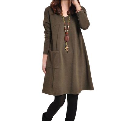 China Spring Autumn Cotton Lady Dress Solid Color Long Sleeve Loose Women's Dresses Viable Casual Dress for sale