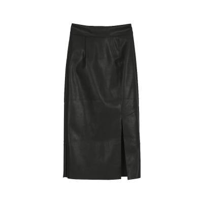 China Anti-static leather skirt skirt front open half women's waist the new high and a hundred skirts that goes down to the knee of PU leather long section for sale