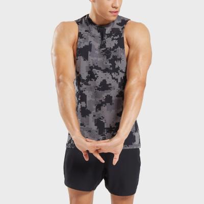 China Custom Camouflage Print Mens Gym Tank Top Drop Sleeve Opening QUICK DRY Cut Out Bodybuilding Fitness Tank Tops for sale