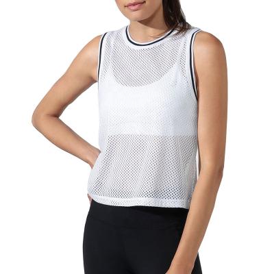 China Classic Breathable QUICK DRY and Simple Design Color White Crew Neck Over Mesh Women Athletic Sport Tank Tops for sale