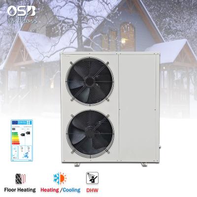 China Exterior O.S.B. Degree 5 Modes R32 R410A ERP Level Low Temp -25 A +++ Monoblock DC Inverter EVI Air To Water Heat Pump Manufacturer for sale