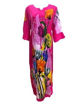 China Comfortable hot sale kaftan abaya islamic clothing florals printed plus size new boubou print dresses with headwraps african women dress for sale