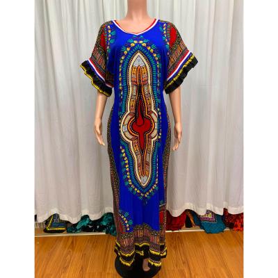 China 100% Short Sleeve Cotton Dashiki Dress Islami Clothing Abaya Print Plus Size Wholesale African Traditional Dresses Women African Dress for sale