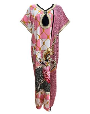 China Wholesale Comfortable 100% Cotton Long Dress With Headwraps Traditional Muslim African Boubou Print Design Plus Size African Women Dress for sale