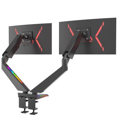 China Dual Gaming Monitor Mount with RGB Lights Single VESA Monitor Arm Stand for Flat / Curved Screens Adjustable Damper 15