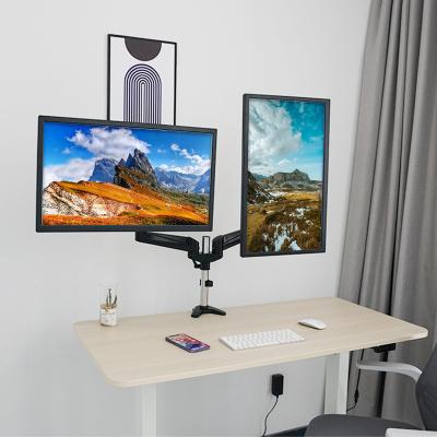 China Adjustable Swivel Dual Monitor Stand Spring Monitor Desk Mount Vesa Bracket with Flange Grommet Holder Base 15