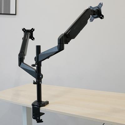 China Adjustable Dual Monitor Stand Spring Monitor Desk with Grommet Flange Mounting Low Mount Swivel Vesa Bracket 15