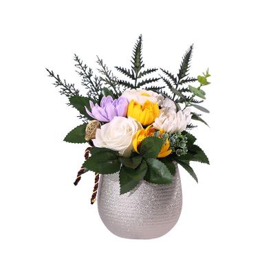 China Good Smell Artificial Soap Flower in Pot Handmade Flower for Graves Funeral Decoration or Remembrance Day for sale