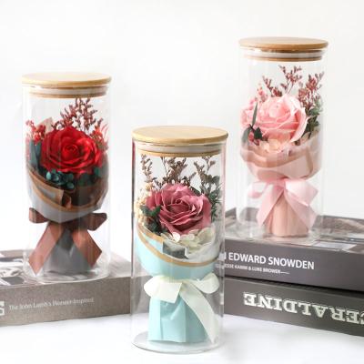 China Good Smell Artificial Handmade Soap Mini Rose Bouquet In Glass Dome Five Layers Soap Rose Gift Factory Wholesale for sale