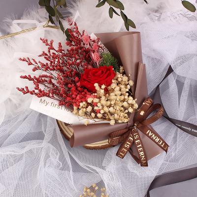 China Wholesale festival gift preserved flower bouquet maker rose+dried for mother's day gift for sale