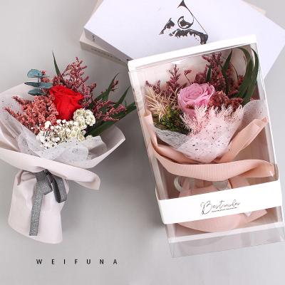 China Festival Gift Valentine's Day Gift Handmade Preserved Rose Flower and Dry Flower Bouquet with Gift Box Wedding Gift for sale