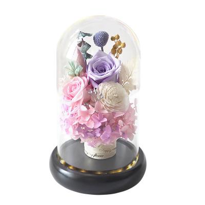 China Festival Gift Factory Wholesale Preserved Flower Rose In Glass Dome Gift For Valentine's Day for sale