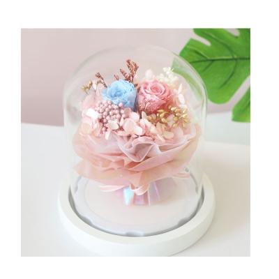 China Festival Gift Best Quality Preserved Artificial Mini Bouquet Flowers In Glass Dome for sale