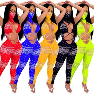 China Anti-wrinkle Belly Button Jumpsuit With Mouth Cover Sexy One Piece Set Outfits Lace Up Bandage Bodyon Romper Jumpsuit for sale