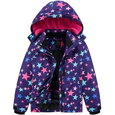 China Kids Hood Winter Waterproof Windproof Detachable Warm Coat Printed Fleece Lined Jacket for sale