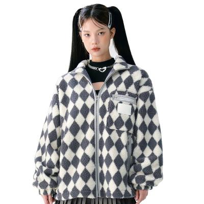 China Cute Printed Oversized Fuzzy Fleece Jackets Breathable Women's Full Zipper Casual Coats for sale