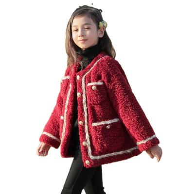 China Custom made button red girls fleece jacket winter wool sherpa fleece jacket outwear for sale