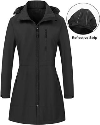 China Custom Made Black Hooded Softshell Breathable Outdoor Jacket Ladies Long Waterproof Women for sale