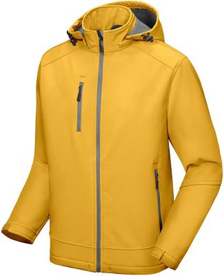 China Custom Breathable Solid Color Men Water Resistant Removable Hood Shear Inner Softshell Jacket for sale