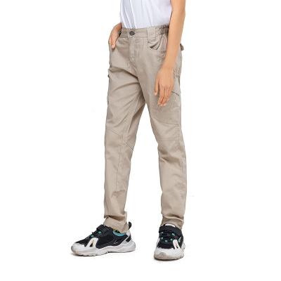 China Breathable Khaki Boys Spring Multi Pockets Elastic Waist Pants Fishing Outdoor Cargo Pants Waterproof Kids for sale