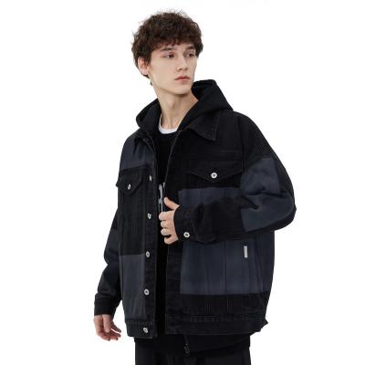 China Breathable Men's Casual Streetwear Denim Lattice Jackets Black Gray Stitching Cool Coats for sale