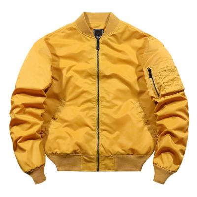 China OEM QUICK DRY Spring Mens Baseball Bomber Jacket Yellow Nylon Single Flight for sale