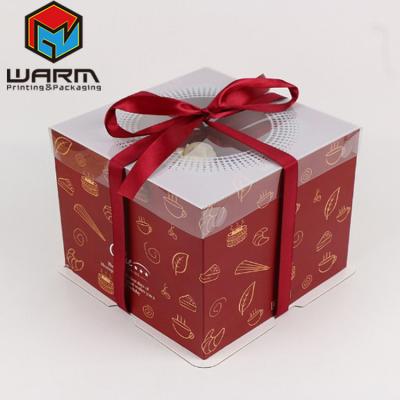 China Hot Sale Recyclable Custom Logo Printing Folding Cake Box Packaging With Clear Plastic Window for sale