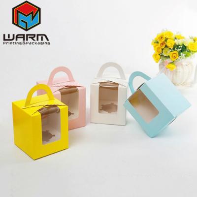 China Biodegradable Chinese Homemade Cup Cake Packaging Box Paper Folding Box With Clear Window for sale