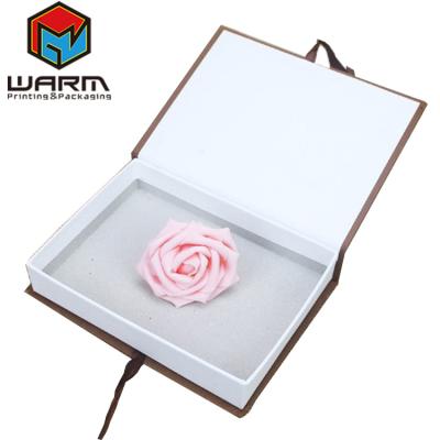 China Biodegradable Book Shape Packaging Hardcover Book Box With Ribbon Logo Jewelry Packaging Box Custom Made for sale