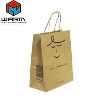 China Recyclable Custom Restaurant Take Away Paper Bag Brown Kraft Paper Carrier Carry Bags For Food Packaging for sale