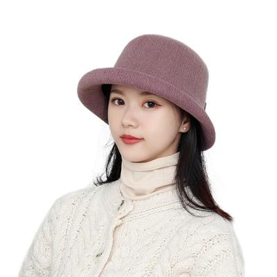 China Fashion\autumn and winter comfortable\durable lady hat all match bow mother hats sand around brim small basin outdoor warm hat for sale