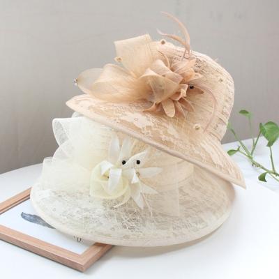 China Fashion\Comfortable Ladies\Durable Lace Up Gauze Flower Top Hat Summer Sunshade Foldable Bucket Outdoor Beach Sun Hat for sale