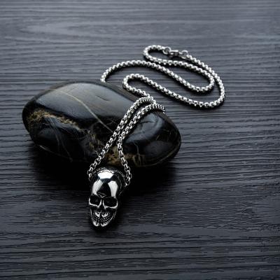 China CLASSIC Punk Gold Silver Black Plated Titanium Stainless Steel Skull Head Pendant Necklace For Men Guys for sale