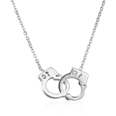 China CLASSIC Latest Design Diamond Simple And Fadeless Jewelry Double Ring Plated Handcuffs Rose Gold Pendant Necklace for sale