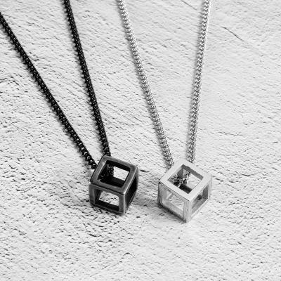 China CLASSIC Titanium Steel Necklace Retro Simple Hollow Men's and Women's Personality Square Rubik's Cube Titanium Steel Necklace for sale