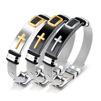 China CLASSIC Classic Cool Stainless Steel Cross Bracelet Men Jewelry Adjustable Wristband Silver Gold Plated Jewelry for sale