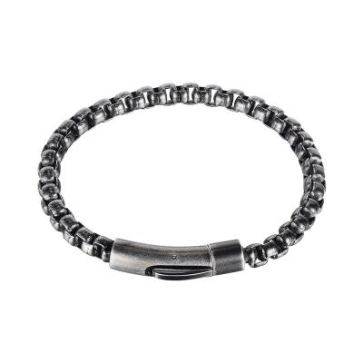 China CLASSIC Wholesale Fashion Titanium Steel Bracelet Black Square Bead Chain Bracelet 4 Colors Link Chains Bracelet For Men for sale